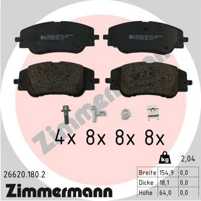 Kuva ZIMMERMANN 26620.180.2 Jarrupalat Ruuveilla Valokuva vastaa toimituslaajuutta, liukulevyllä, Jousella CITROËN: C4 III Hatchback, PEUGEOT: 2008 II