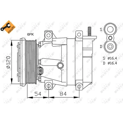 Kuva NRF EASY FIT 32484 Ilmastoinnin Kompressori V5 12 PAG 150 kompressoriöljyllä, Tiivisterenkaalla