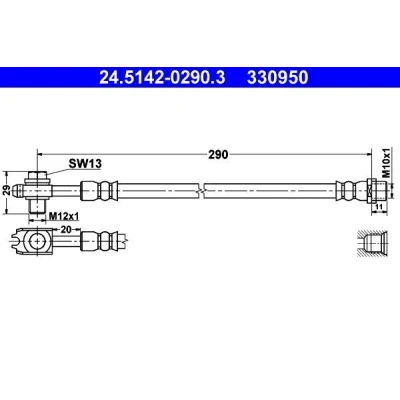 Kuva ATE 24.5142 0290.3 Jarruletku 290 M10x1 VOLKSWAGEN: Passat B5 Variant, GP Sedan