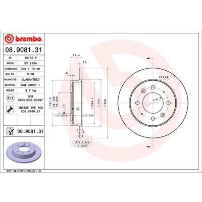 Kuva BREMBO 08.9081.31 Jarrulevyt 258 10 4 täysi pinnoitettu Ruuveilla KIA: Cerato Hatchback, Sedan