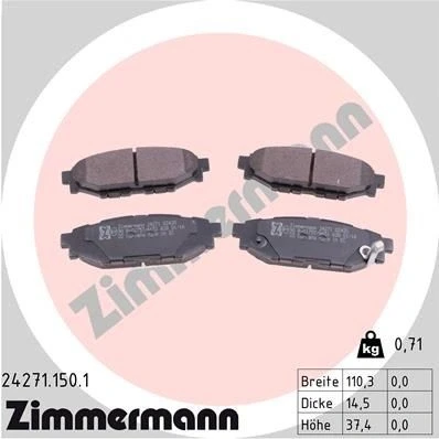 Kuva ZIMMERMANN 24271.150.1 Jarrupalat akustisella kulumavaroittimella Valokuva vastaa toimituslaajuutta SUBARU: XV I, Forester IV, III