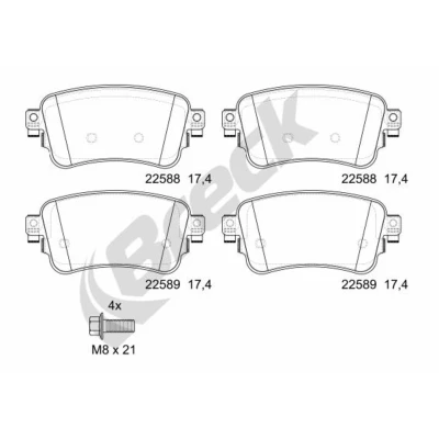 Kuva BRECK 22588 00 703 Jarrupalat akustisella kulumavaroittimella Tarvikkeilla TOYOTA: ProAce II Van, Verso, Verso