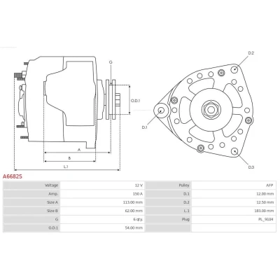 Kuva AS PL A6682S Laturi 12V 150A FIAT: Ducato III Bussi, Doblo II Van / Farmari