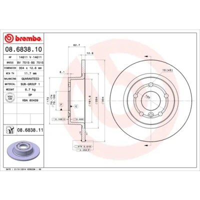 Kuva BREMBO COATED DISC LINE 08.6838.11 Jarrulevyt 304 12,6 5 täysi pinnoitettu LAND ROVER: Range Rover 3, Discovery 2