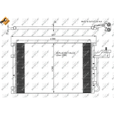Kuva NRF EASY FIT 35616 Ilmastoinnin Lauhdutin Tiivisterenkaalla 14,6 Alumiini 580 VOLVO: V50, C30, S40 II