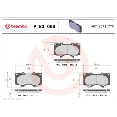 Kuva BREMBO P 83 066 Jarrupalat akustisella kulumavaroittimella Ilman tarvikkeita TOYOTA: Land Cruiser Prado 120, HILUX 3 Pick up, 6 up