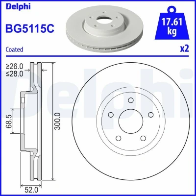 Kuva Jarrukiekkon Komplett DELPHI BG5115C etupuolella/tuuletettu/2 kpl