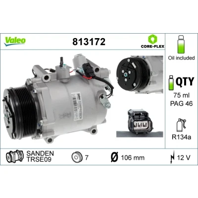 Kuva VALEO 813172 Ilmastoinnin Kompressori TRSE09 12 PAG 46 R 134a kompressoriöljyllä HONDA: CR V 3