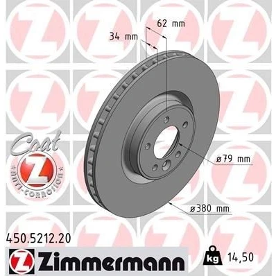 Kuva ZIMMERMANN COAT Z 450.5212.20 Jarrulevyt 380 34 6/5 5 120 tuuletettu sisältä pinnoitettu hiiliteräs LAND ROVER: Range Rover Sport, Discovery