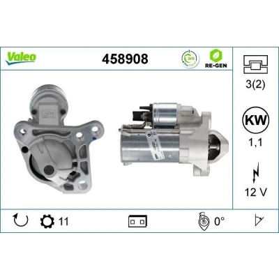 Kuva VALEO 458908 Starttimoottori 12 1,1 11 R 50 66 RENAULT: LAGUNA 2, CLIO SCENIC 2