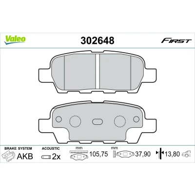 Kuva VALEO 302648 Jarrupalat Taka akseli Sis. kulumisenilmaisimen Huudonvaimennuspellillä NISSAN: Qashqai / Qashqai+2 I, Juke, Tiida Sedan