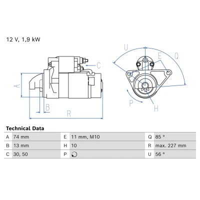 Kuva BOSCH 0 986 027 050 Starttimoottori 12V 1,9kW TOYOTA: Auris Hatchback, Verso S, Yaris III Hatchback
