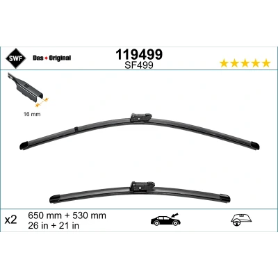 Kuva Pyyhkijänsulka Swf 119499 Edessä Flatblade pyyhinsulka (rungoton) VOLKSWAGEN: Touareg III, PORSCHE: Cayenne Coupe