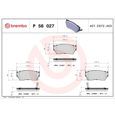 Kuva BREMBO P 56 027 Jarrupalat akustisella kulumavaroittimella Ilman tarvikkeita NISSAN: SUNNY 3