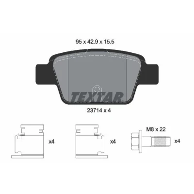 Kuva TEXTAR 2371401 Jarrupalat Ei kulumisenilmaisimelle Jarrusatulan ruuveilla Tarvikkeilla FIAT: BRAVO 2, Stilo Multi Wagon, Hatchback