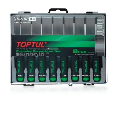 Kuva TOPTUL GAAW0803 Ruuvimeisselisarja 1,5, 2, 3, PH0, PH00, PH000, T15, T20 Muovikasetti