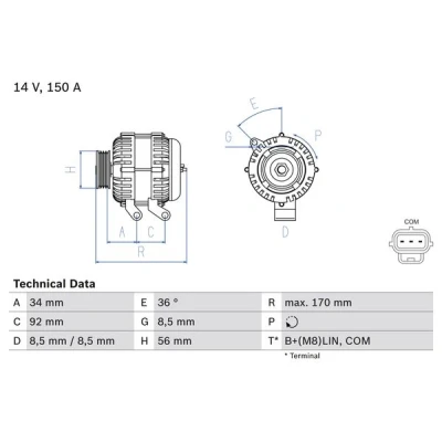 Kuva BOSCH 0 986 083 070 Laturi 14V 150A VOLVO: V50, S40 II