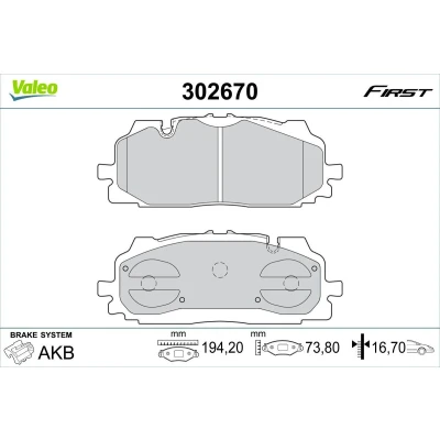 Kuva VALEO 302670 Jarrupalat Etuakseli Ilman kulumisenilmaisinta Huudonvaimennuspellillä AUDI: A4 B9 Avant, Sedan, Q7
