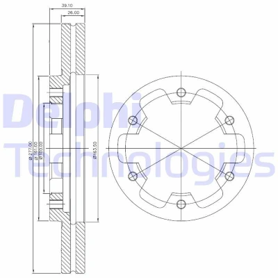 Kuva DELPHI BG3422 Jarrulevyt 277 26 6 Tuuletettu rasvattu käsittelemätön ilman pyöränlaakeria, ABS sensorirengasta NISSAN: Pick Up, TERRANO 2
