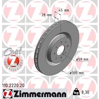Kuva ZIMMERMANN COAT Z 110.2220.20 Jarrulevyt 305 28 8/4 4 98 tuuletettu sisältä pinnoitettu ALFA ROMEO: MiTo