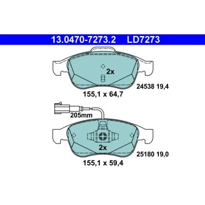 Kuva ATE Ceramic 13.0470 7273.2 Jarrupalat Sis. kulumisenilmaisimen ALFA ROMEO: Giulietta Hatchback, Van