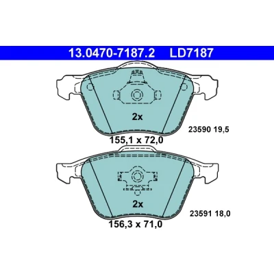 Kuva ATE Ceramic 13.0470 7187.2 Jarrupalat Ei kulumisenilmaisimelle, Ilman kulumisenilmaisinta VOLVO: V70 2, XC90 I, S60 I