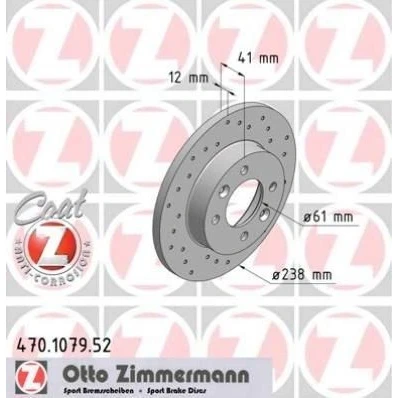 Kuva ZIMMERMANN SPORT COAT Z 470.1079.52 Jarrulevyt 238 12 6/4 4 100 täysi, reijitetty pinnoitettu RENAULT: CLIO 2, MEGANE 1, 1 Classic