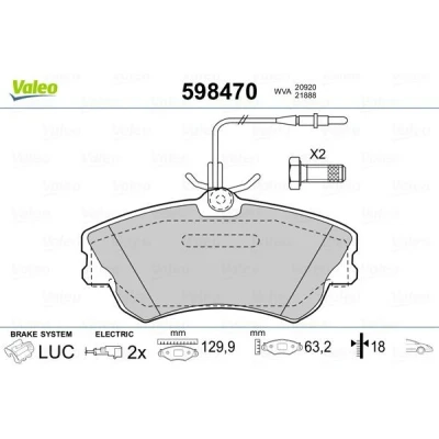 Kuva VALEO 598470 Jarrupalat Etuakseli Sis. kulumisenilmaisimen varmistusruuvisarjalla, ilman huudonvaimennuspeltiä RENAULT: ESPACE 3