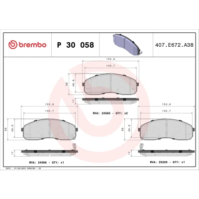 Kuva BREMBO P 30 058 Jarrupalat akustisella kulumavaroittimella Ilman tarvikkeita