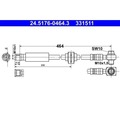 Kuva ATE 24.5176 0464.3 Jarruletku 464 M10x1 OPEL: Insignia A Sports Tourer