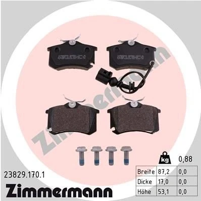 Kuva ZIMMERMANN 23829.170.1 Jarrupalat Sis. kulumisenilmaisimen Valokuva vastaa toimituslaajuutta SKODA: Fabia I Hatchback, Sedan, 1 Combi