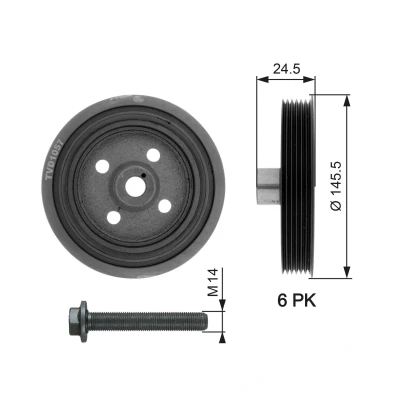 Kuva GATES TVD1057A Kampiakselin Hihnapyörä 145,5 Tarvikkeilla FleetRunner Micro V Stretch Fit FORD: Focus 2 Kombi