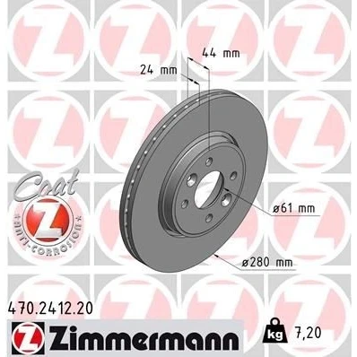 Kuva ZIMMERMANN 470.2412.20 Jarrulevyt 280 24 6/4 4 100 Tuuletettu, ulko pinnoitettu RENAULT: MEGANE 2 Kombi, Stufenheck,