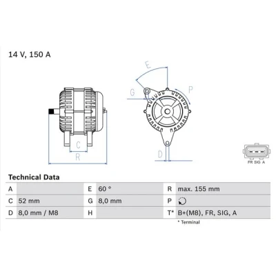 Kuva BOSCH 0 986 081 140 Laturi 14V 150A FORD: Focus 2 Kombi, 2, C Max
