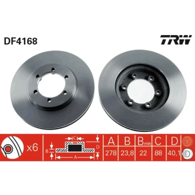 Kuva TRW DF4168 Jarrulevyt 278 23,8 6 109 Tuuletettu Lakattu DAEWOO: Musso