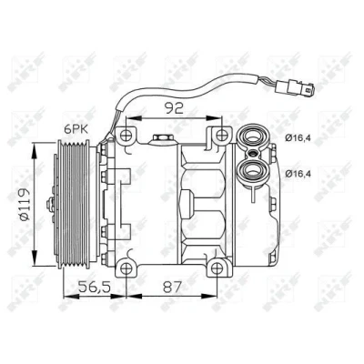 Kuva NRF 32278 Ilmastoinnin Kompressori SD7V16 12 PAG 46 kompressoriöljyllä, Tiivisterenkaalla PEUGEOT: 206 Hatchback