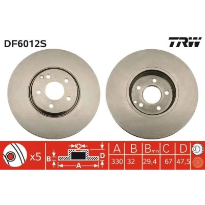 Kuva TRW DF6012S Jarrulevyt 330 32 5 112 Tuuletettu MERCEDES BENZ: E sarja Sedan, T modell