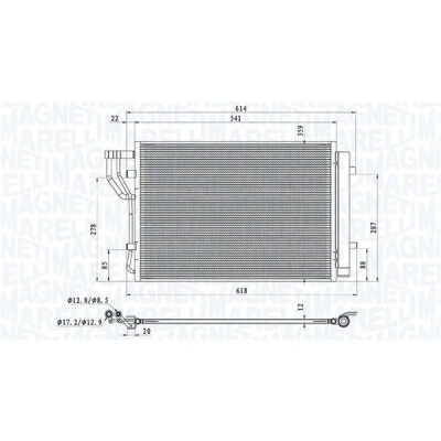 Kuva MAGNETI MARELLI 350203805000 Ilmastoinnin Lauhdutin Vedenerottimella 525x359x12 359 525 12 HYUNDAI: i20 I Hatchback