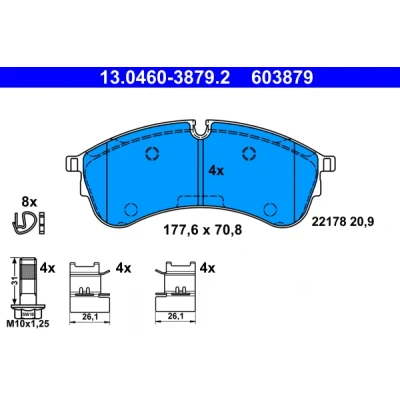 Kuva ATE 13.0460 3879.2 Jarrupalat Kulumisenilmaisemelle, Ilman kulumisenilmaisinta VOLKSWAGEN: Crafter Van, Bussi