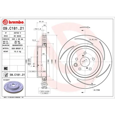 Kuva BREMBO 09.C181.21 Jarrulevyt 345 28 5 lovella, tuuletettu sisältä pinnoitettu hiiliteräs LEXUS: RC, GS IV