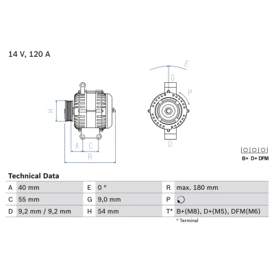 Kuva BOSCH 0 986 084 160 Laturi 14V 120A OPEL: Astra H Caravan, Hatchback, Corsa C Hatchback