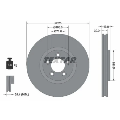 Kuva TEXTAR Jarrulevy JAGUAR: XJ Sedan, S Type PRO 30mm 05/05 108mm tuuletettu sisältä pinnoitettu 92158703 C2C8354,98200158701PRO Jarrulevyt