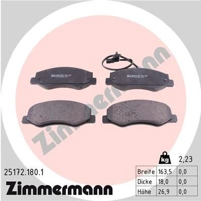 Kuva ZIMMERMANN 25172.180.1 Jarrupalat Sis. kulumisenilmaisimen Valokuva vastaa toimituslaajuutta RENAULT: MASTER 3, 3 Kasten, NISSAN: NV400 Van