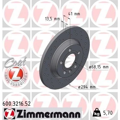 Kuva ZIMMERMANN SPORT COAT Z 600.3216.52 Jarrulevyt 294 14 6/5 5 112 täysi, reijitetty pinnoitettu VOLKSWAGEN: TRANSPORTER 4, 4 Bus, Sharan I