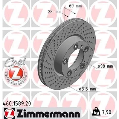Kuva ZIMMERMANN COAT Z 460.1589.20 Jarrulevyt 315 28 7/5 5 130 tuuletettu sisältä, upotettu pinnoitettu PORSCHE: Cayman