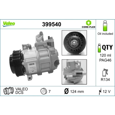 Kuva VALEO 399540 Ilmastoinnin Kompressori DCS 12 PAG 46 R 134a kompressoriöljyllä MERCEDES BENZ: C sarja T modell, E Sedan, Sedan
