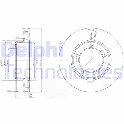 Kuva DELPHI BG3558 Jarrulevyt 312 32 5 Tuuletettu rasvattu käsittelemätön ilman pyöränlaakeria, ABS sensorirengasta TOYOTA: Land Cruiser Prado 90
