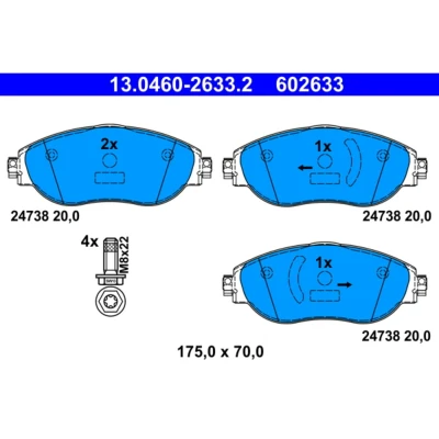 Kuva ATE 13.0460 2633.2 Jarrupalat Ei kulumisenilmaisimelle, ilman kulumisvaroitinkosketinta Jarrusatulan ruuveilla VOLKSWAGEN: Passat B8 Variant