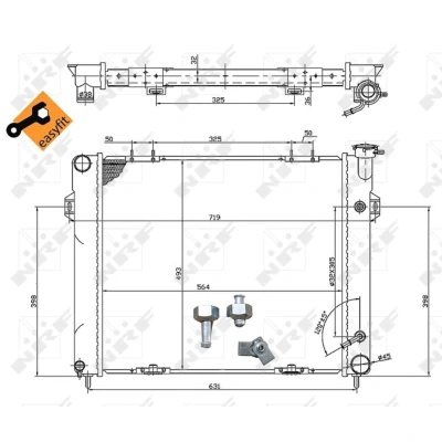 Kuva NRF EASY FIT 50202 Jäähdytin Alumiini 565 502 38 asennusosilla Jäähdytysrivat juotetut JEEP: Grand Cherokee I