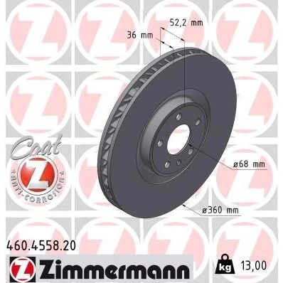 Kuva ZIMMERMANN Jarrulevy PORSCHE: Macan 36mm 6/5 5 aukko 112mm tuuletettu sisältä pinnoitettu hiiliteräs 460.4558.20 95B615302AA Jarrulevyt
